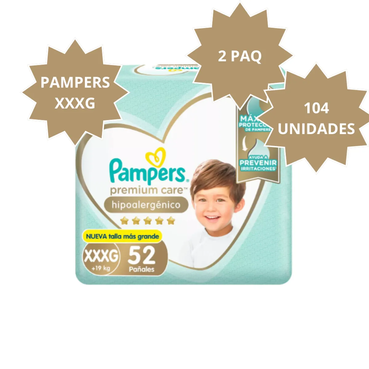 PAMPERS - Pampers Premium Care Hipoalergénico Talla Xxxg 104 Und