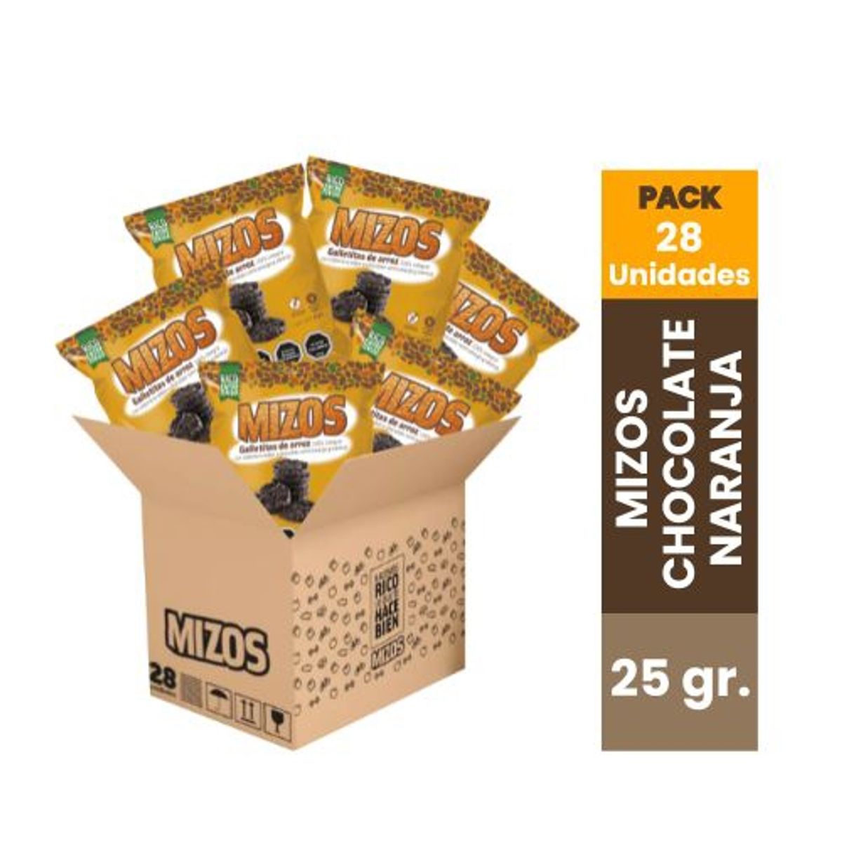 PURI SNACKS - 28 Snacks Integral Galletas De Arroz Mizos Chocolate Naranja