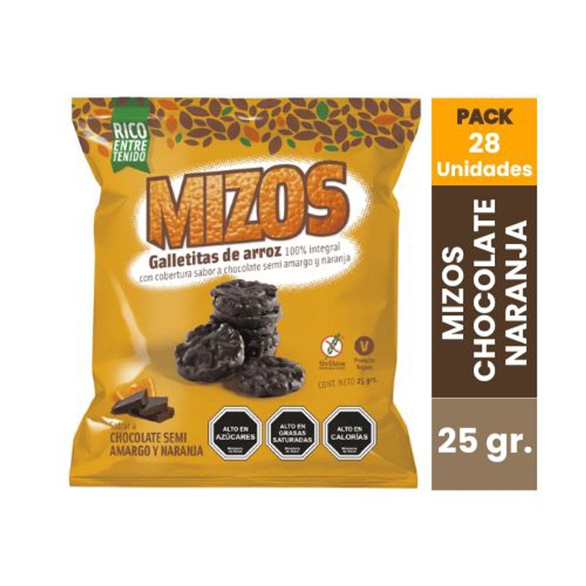 PURI SNACKS - 28 Snacks Integral Galletas De Arroz Mizos Chocolate Naranja