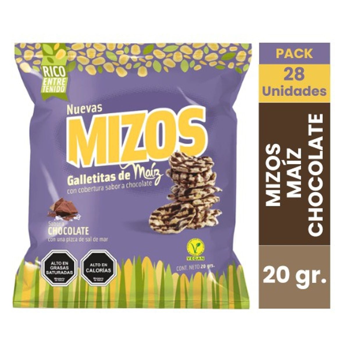 PURI SNACKS - 28 Snacks Integral Galletas De Maíz Mizos Chocolate Vegan