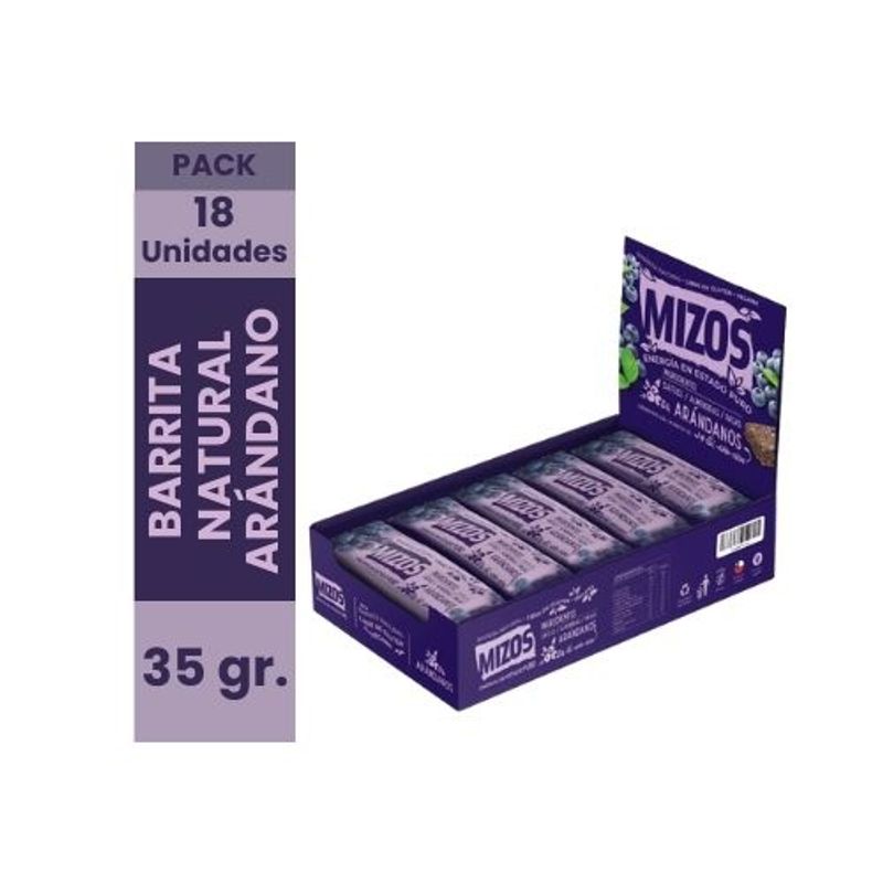 MIZOS - Barrita Natural Arándano Vegan Gluten Free Mizos18 Unidades