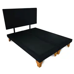 GENERICO - Base Cama Europea 2 Plazas Con Respaldo Negro Liso