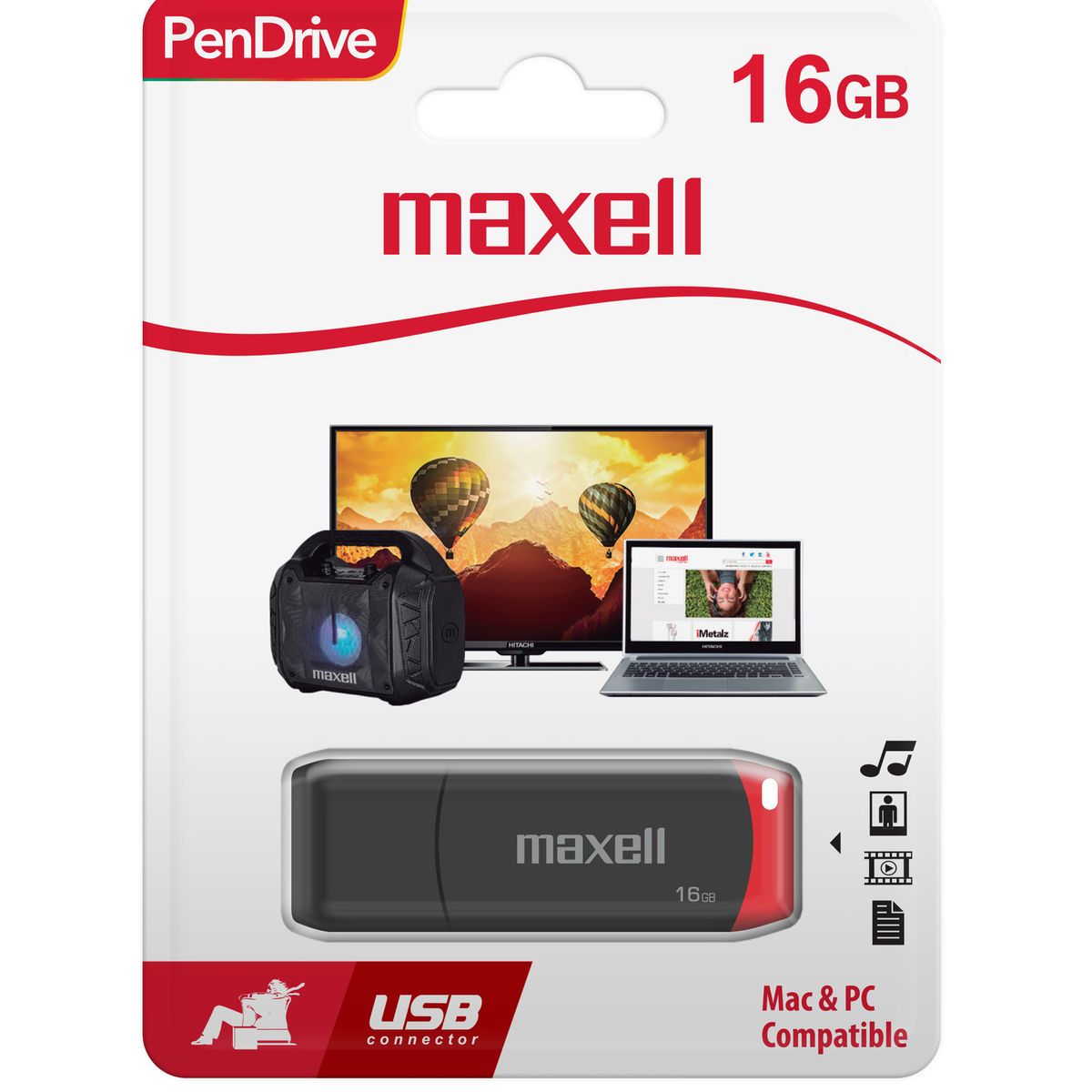 MAXELL - Pendrive Maxell USBPD 16GB 2.0 Rojo