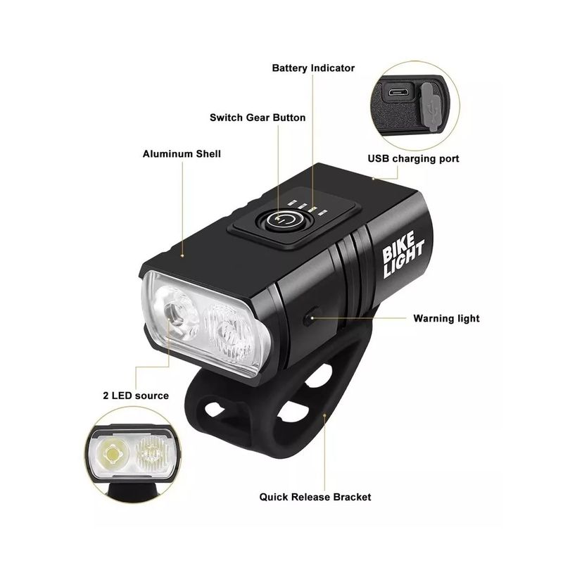 GENERICO - Luz Para Bicicleta 1000 Lúmenes 6 Modos Usb