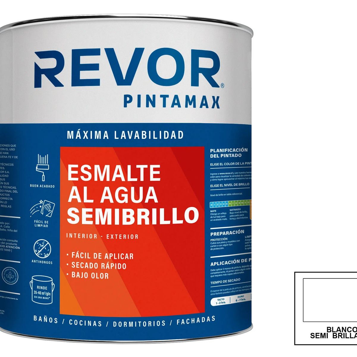 TRICOLOR - ESMALTE AGUA Un Cuarto GAL BLANCO SEMIBRILLO PINTAMAX REVOR