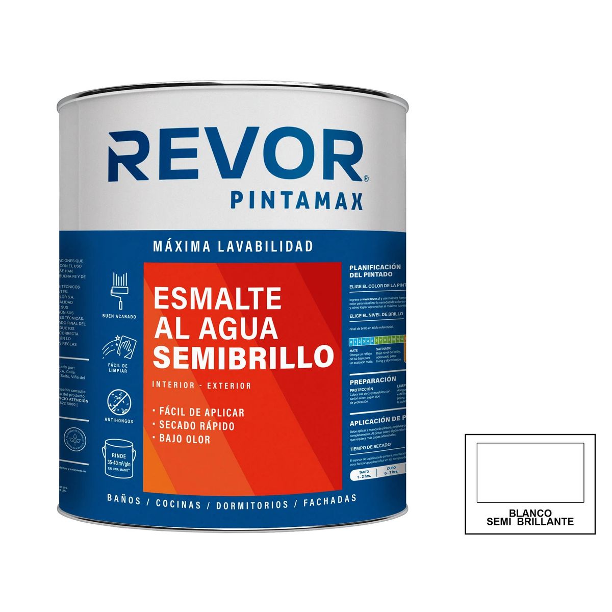 TRICOLOR - ESMALTE AGUA Un Cuarto GAL BLANCO SEMIBRILLO PINTAMAX REVOR