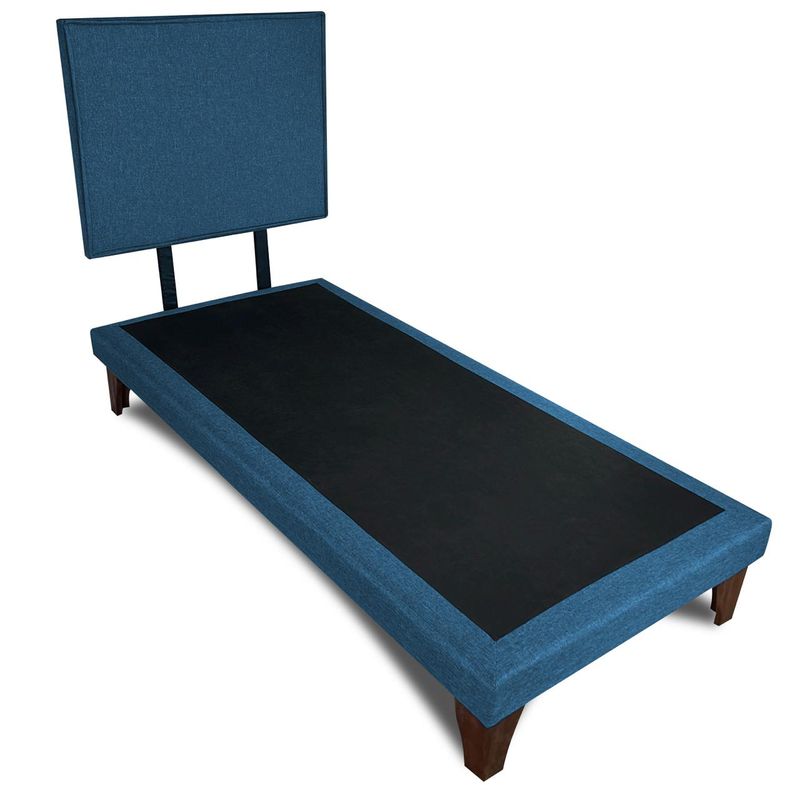 GENERICO - Base Para Cama Europea 1 Plaza BOX Con Respaldo Color Azul Lino 200X90
