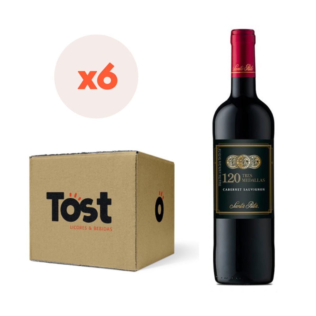 SANTA RITA - 6x Vino 120 3 Medallas Carmenere 700cc
