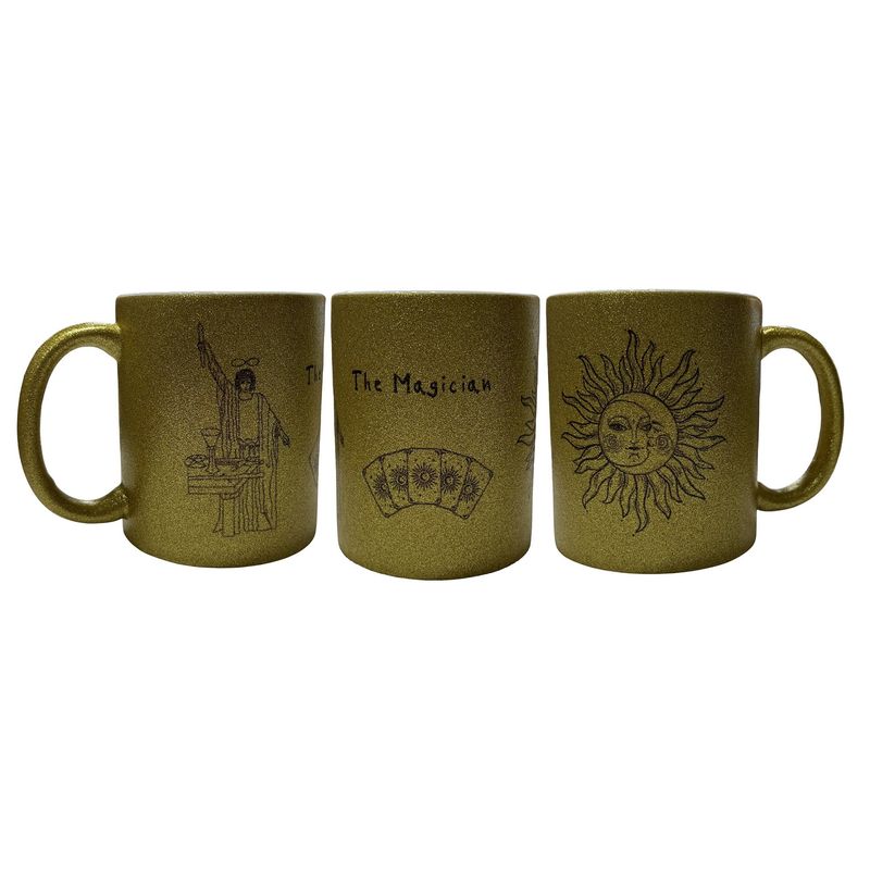 GENERICO - Hermoso Tazón Mug Glitter dorado - Carta Tarot - Mod. 1