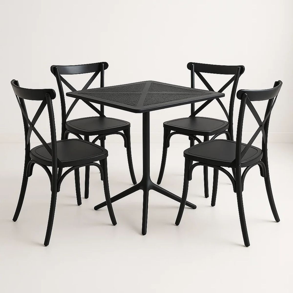 KLIK - Mesa restaurant 80x80 Polipropileno + 4 Silla Crossback Danubio Negra