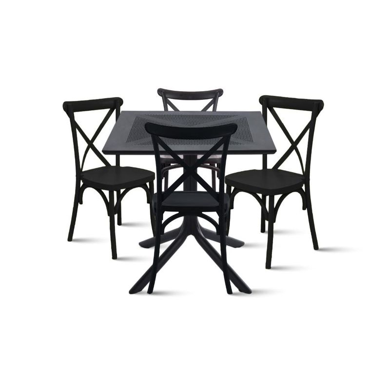 KLIK - Mesa restaurant 80x80 Polipropileno + 4 Silla Crossback Danubio Negra