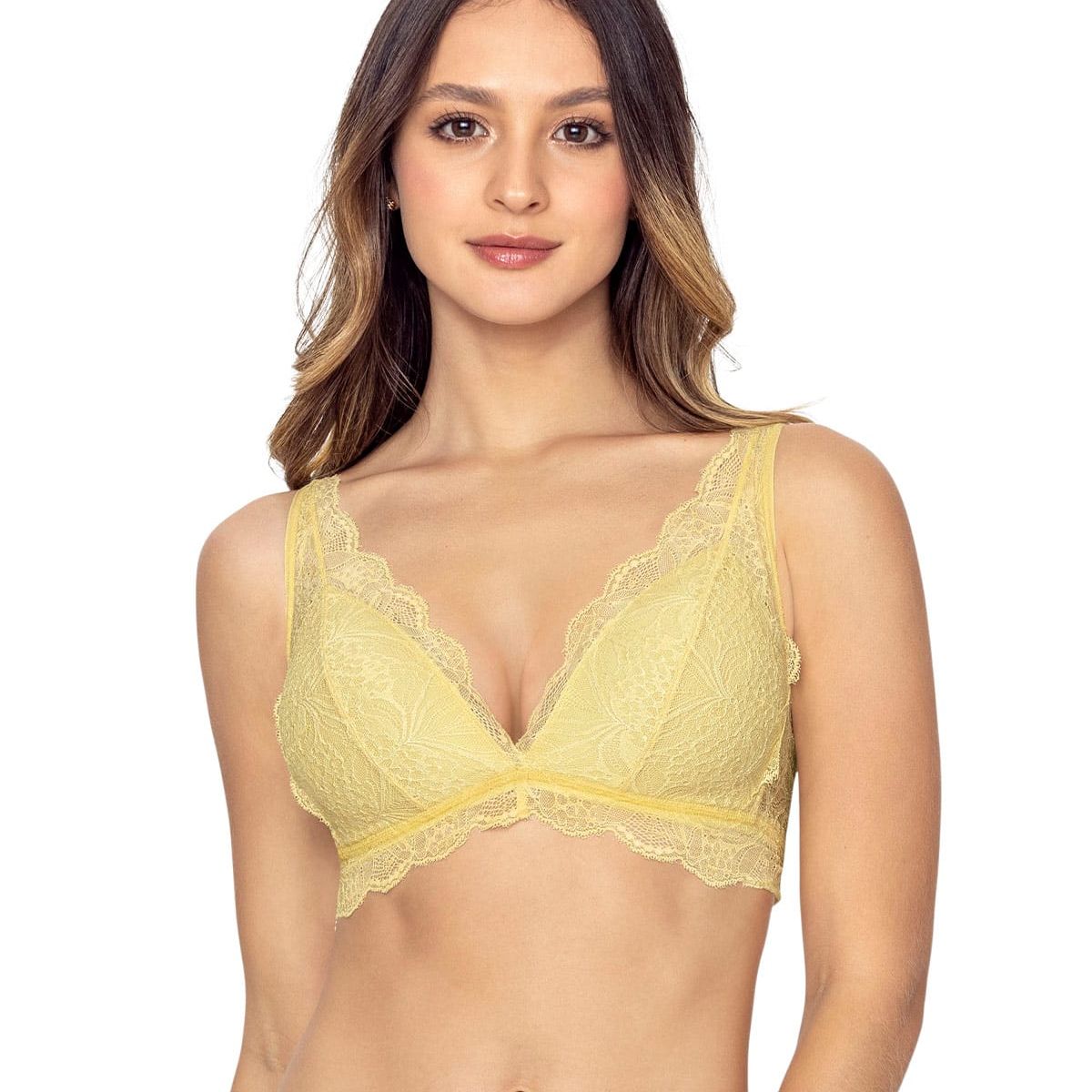 LEONISA - Bralette con copas en espuma cubierto en encaje 091012 Amarillo