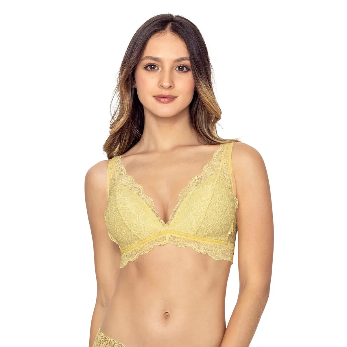 LEONISA - Bralette con copas en espuma cubierto en encaje 091012 Amarillo