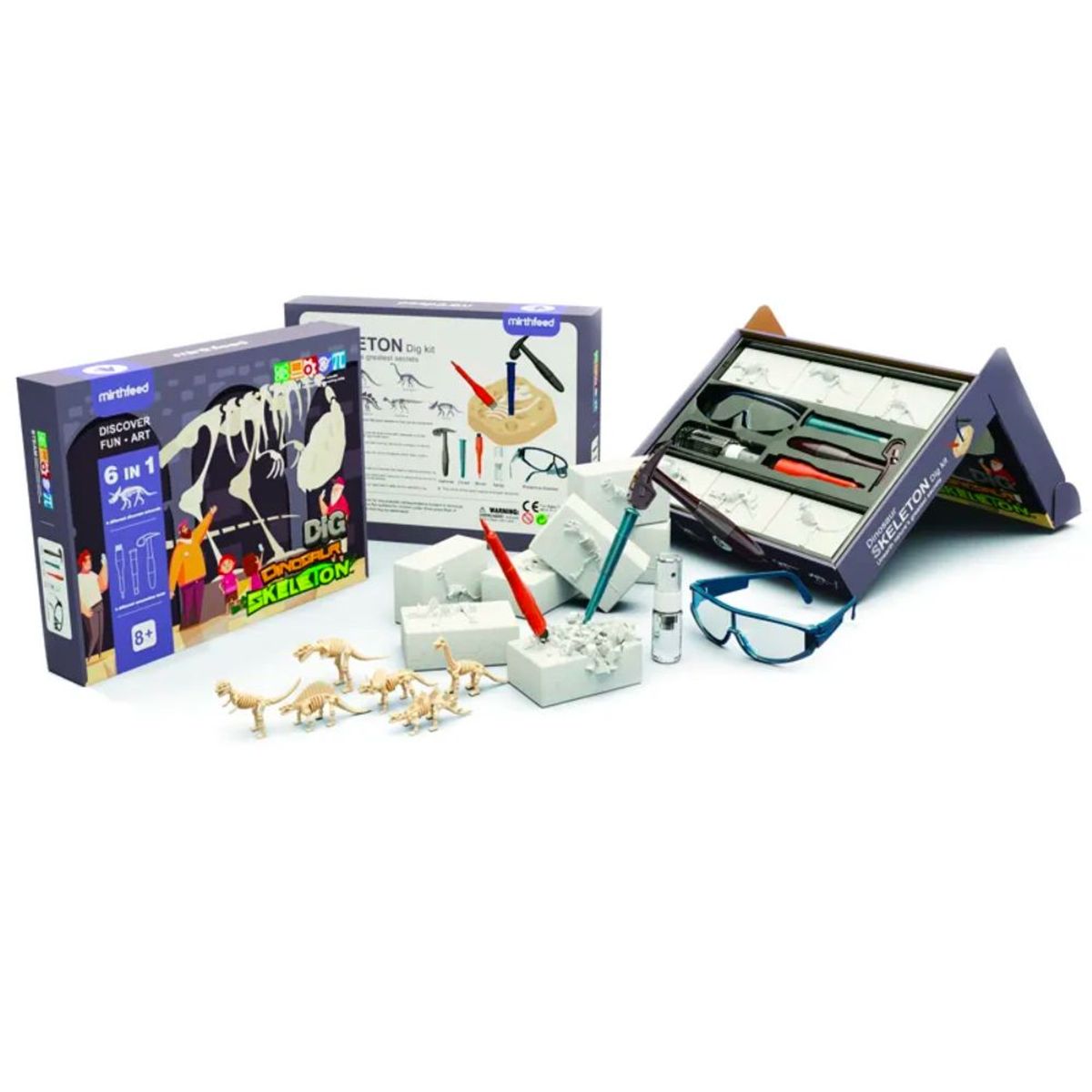 SPACEZAT - Juego de Excavación Fósiles Dinosaurio 6en1 con Herramientas