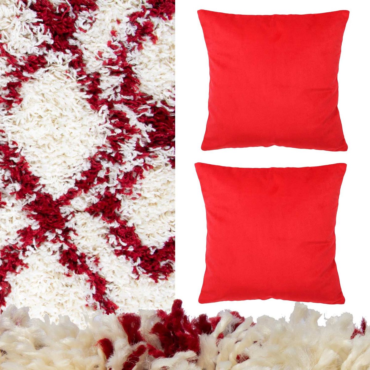 MASEL - Set  Alfombra 160x230  Anat2 Roja  con 2 Cojines Felpa Rojo