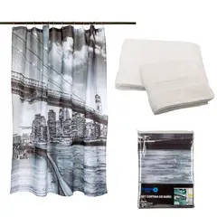 MASEL - Set Cortina Baño Brooklyn Bridge y Juego de Toallas Blanca