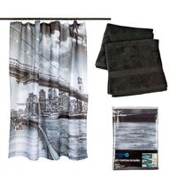 Set Cortina Baño Brooklyn Bridge y Juego de Toallas Negra