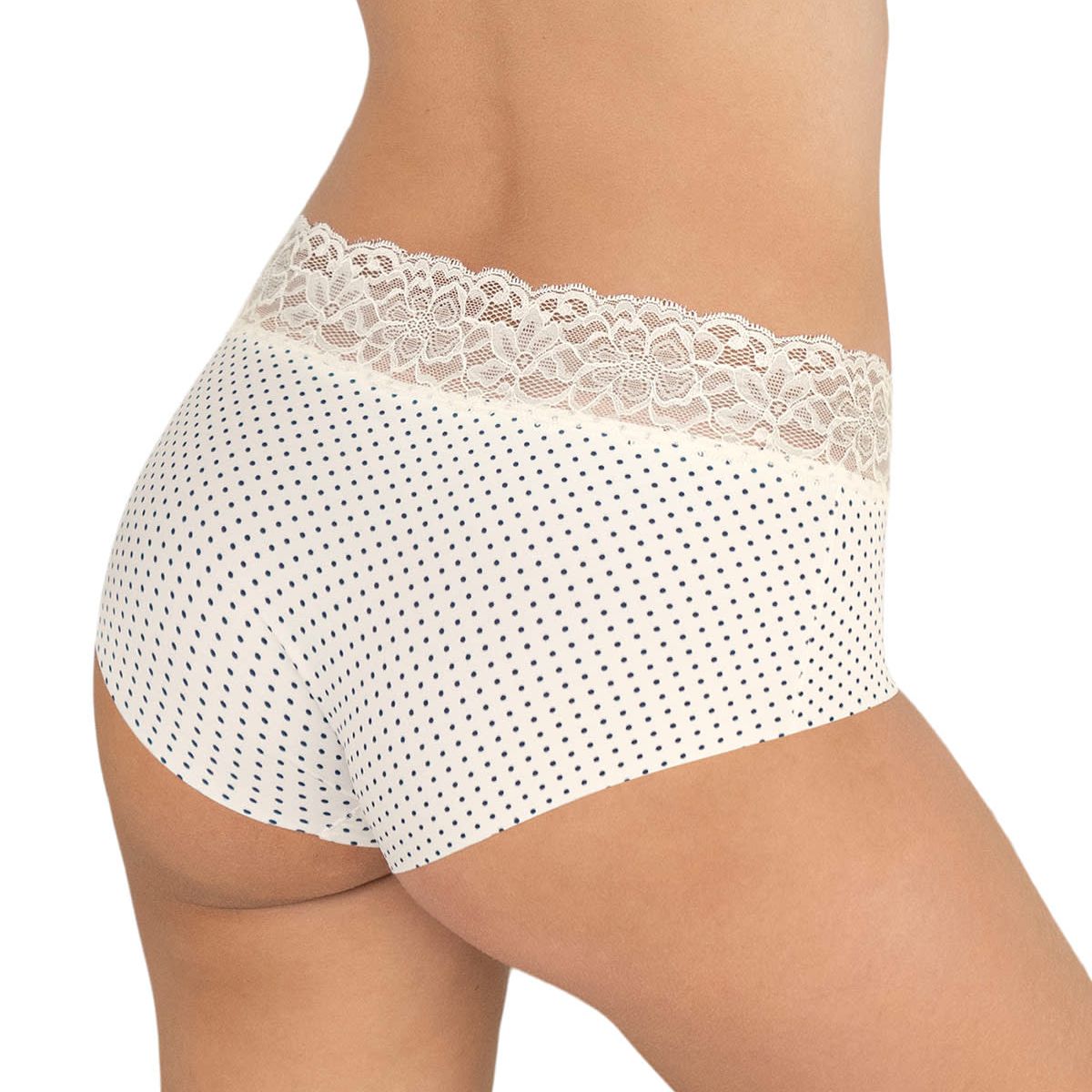 LEONISA - Calzón pantaleta en tela ultraliviana con franja de encaje 012960 Marfil Puntos