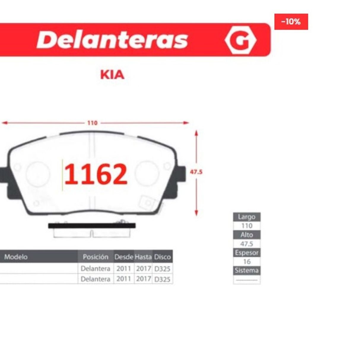 GENERICO - Pastillas de Freno - Kia Morning - Gtx Premium Plus