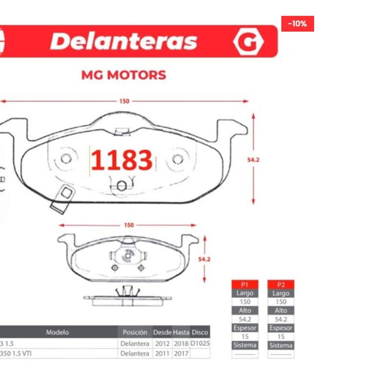 GENERICO - Pastillas de Freno - MG 3 - MG 350 - Gtx Premium Plus