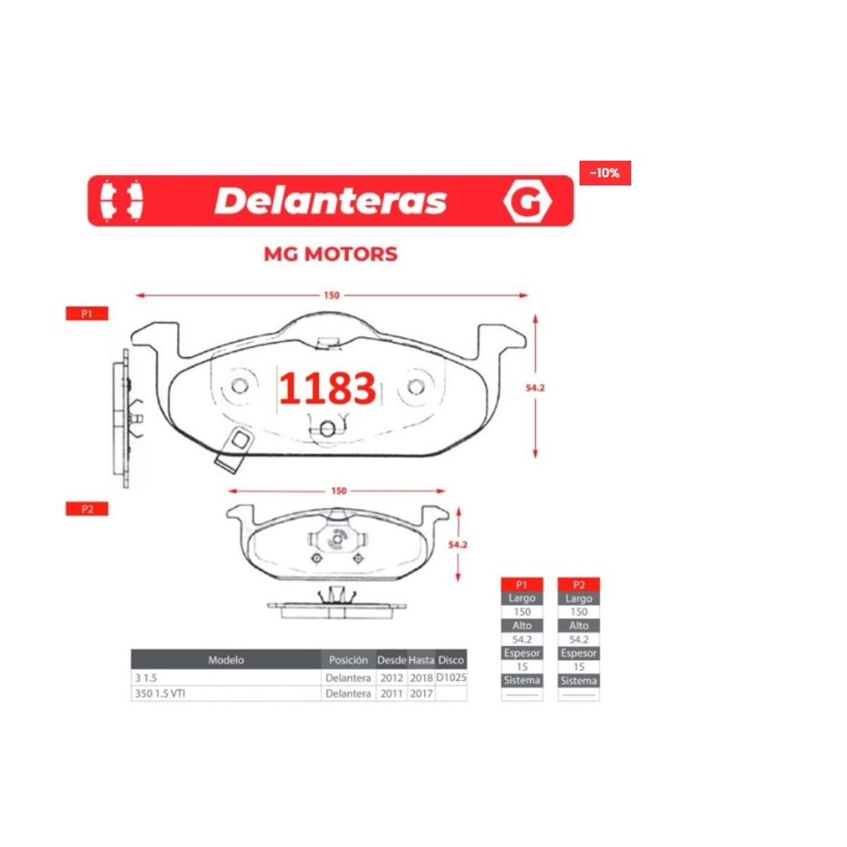 GENERICO - Pastillas de Freno - MG 3 - MG 350 - Gtx Premium Plus