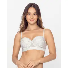 LEONISA - Sostén balconet con realce medio y espalda en tul 011898 Marfil Estampado