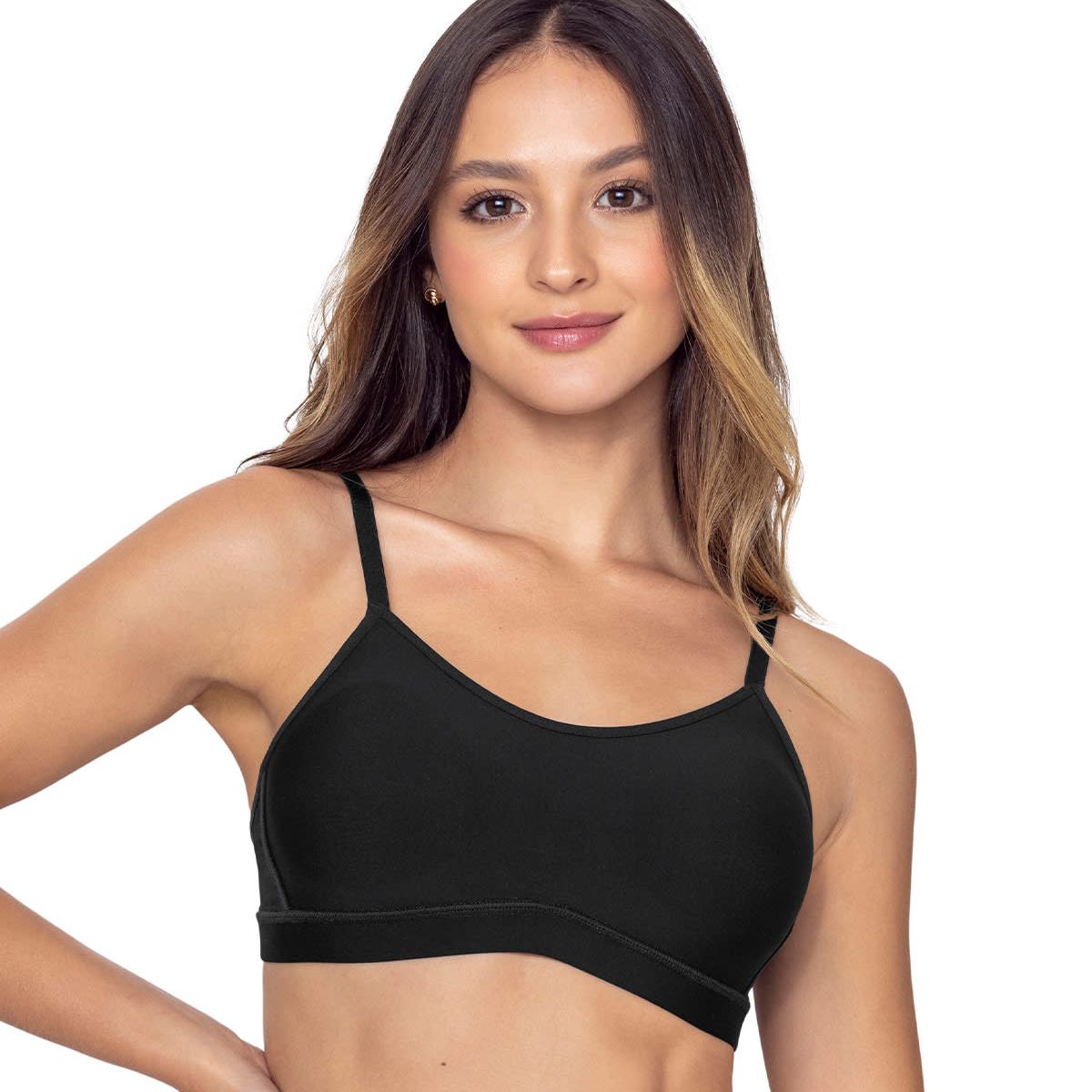 LEONISA - Sostén sin arco con buen cubrimiento en escote Invisible Brastop 091080 Negro