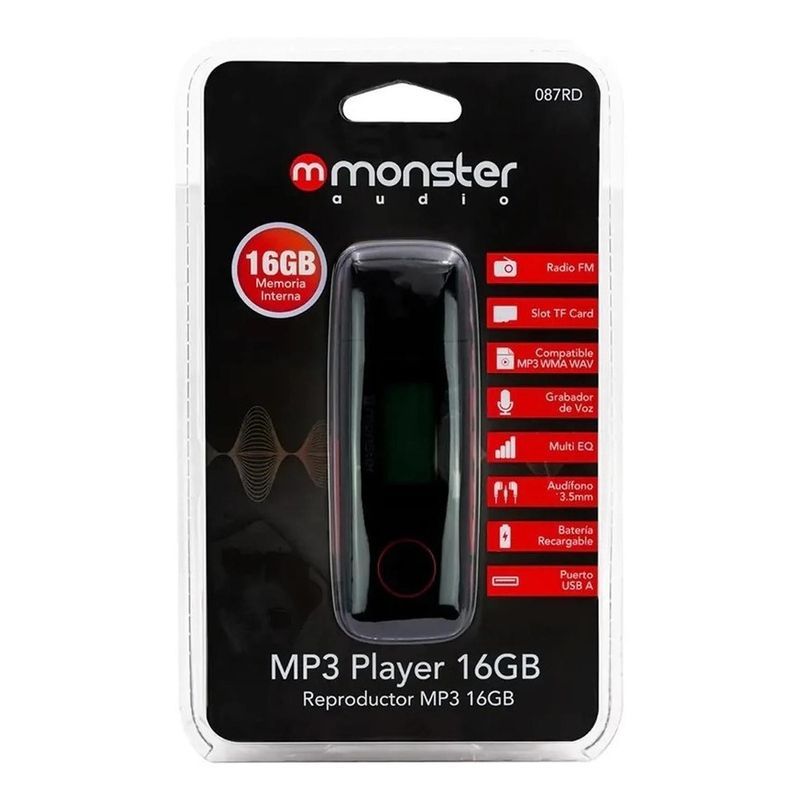 MONSTER - Reproductor Mp3 16gb Radio Fm Monster Con Grabador De Voz