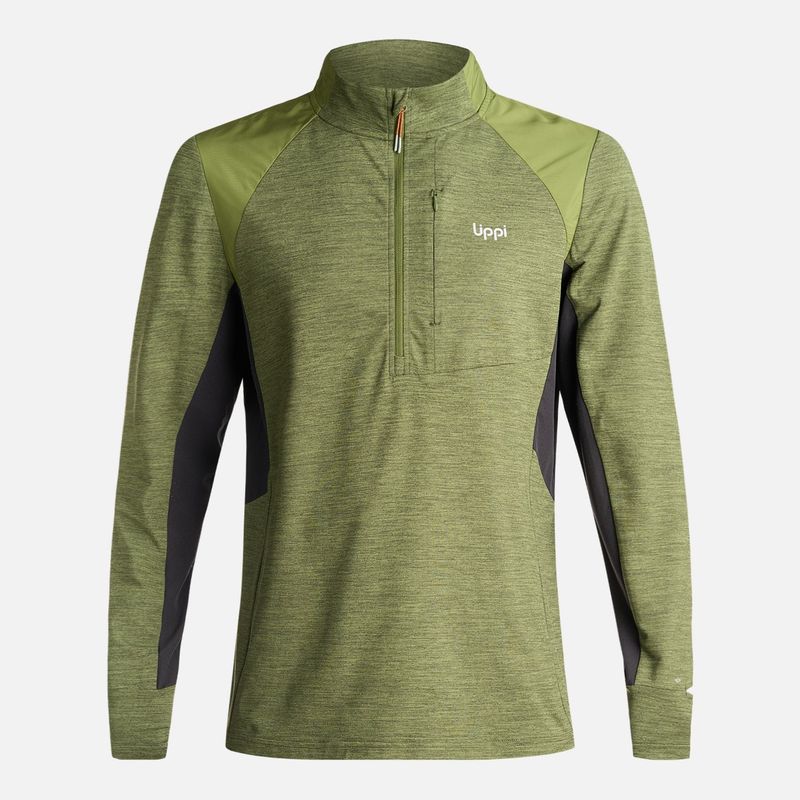 LIPPI - Poleron Hombre Egger 1/4 Zip Melange Verde Lippi