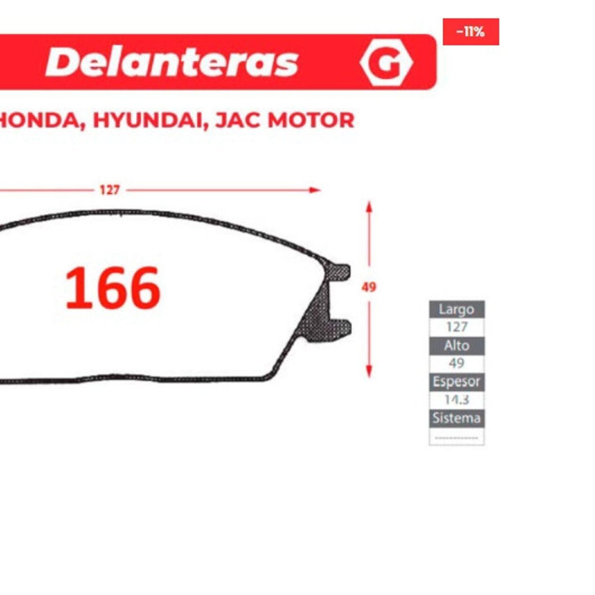 GENERICO - Pastillas de Freno - Honda - Hyundai - Jac Motors - Gtx Premium Plus