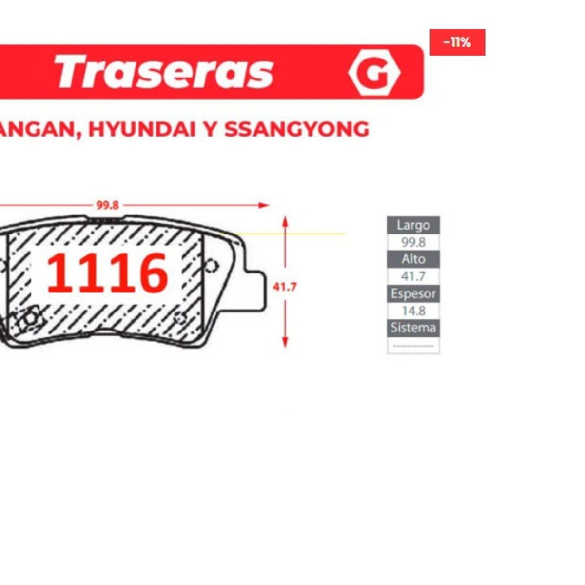GENERICO - Pastillas de Freno - Changan - Hyundai - Ssangyong - Gtx Premium Plus