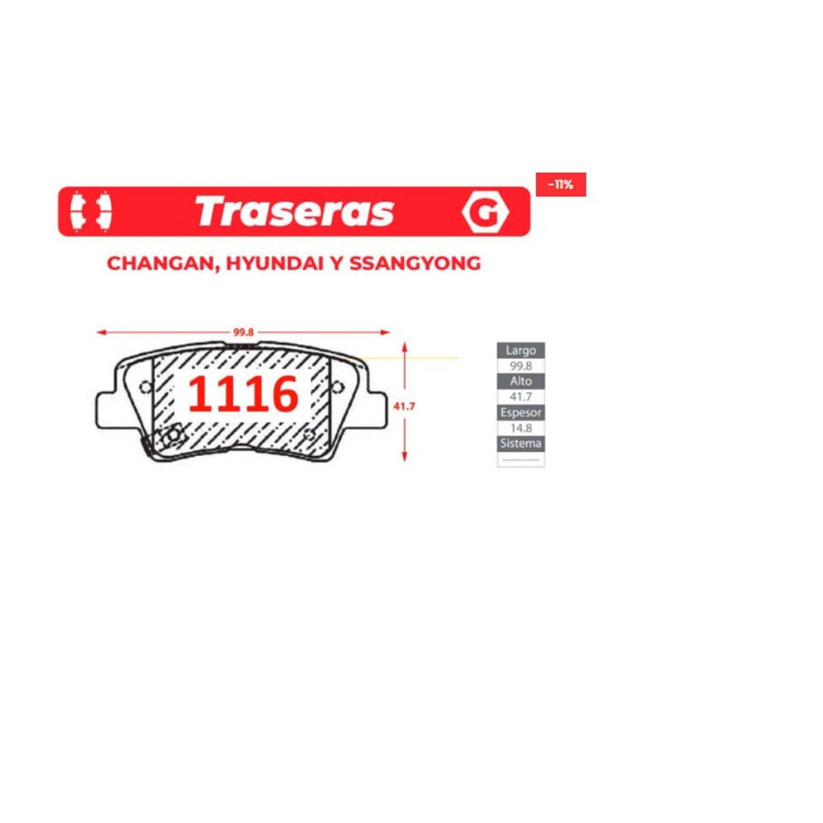 GENERICO - Pastillas de Freno - Changan - Hyundai - Ssangyong - Gtx Premium Plus