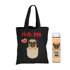 GENERICO - Bolso Pug, doglover, perrito rockero,   más termo led 450 ml estampado