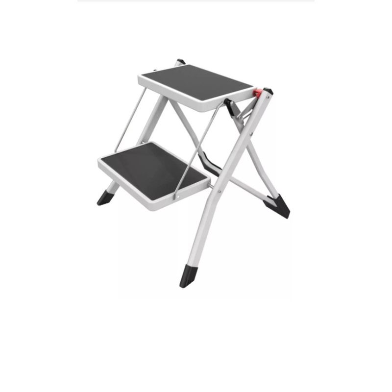 GENERICO - Escalera Multiuso Plegable 2 Peldaños Ultra Compacta Negro/Blanco