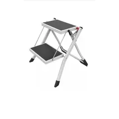 GENERICO - Escalera Multiuso Plegable 2 Peldaños Ultra Compacta Negro/Blanco