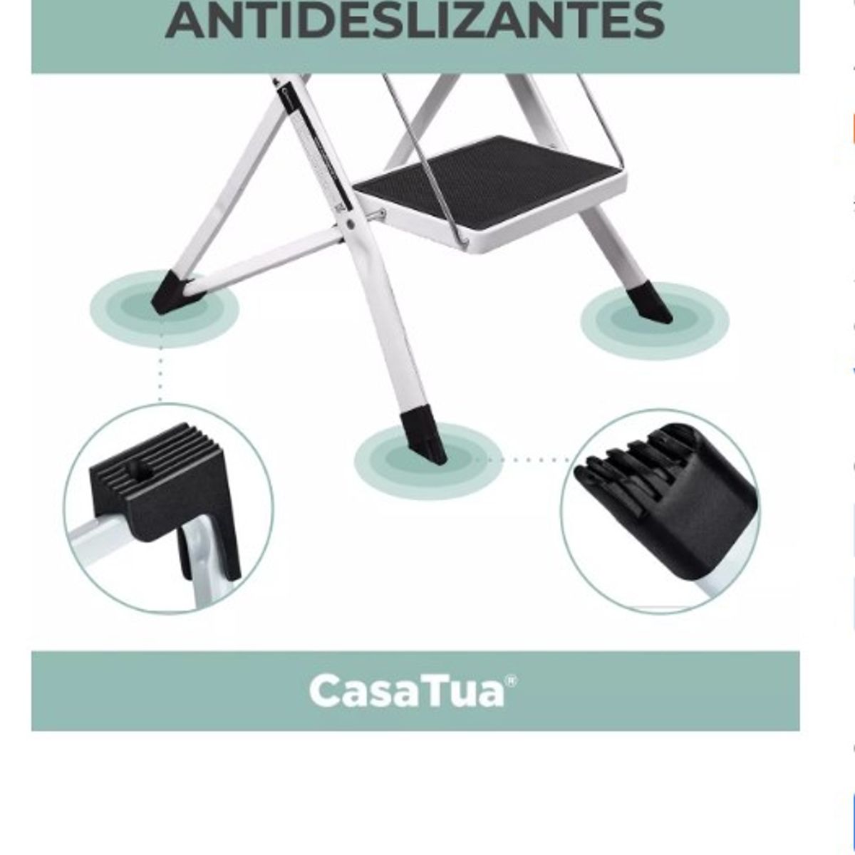 GENERICO - Escalera Multiuso Plegable 2 Peldaños Ultra Compacta Negro/Blanco