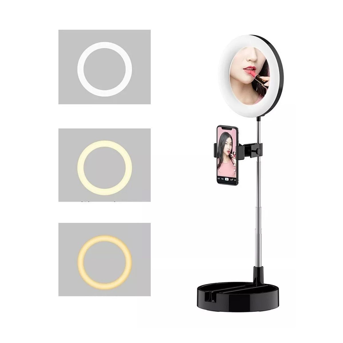GENERICO - Anillo Aro Luz Led 16cm Espejo Maquillaje + Soporte Celular