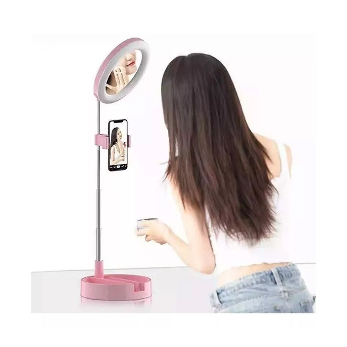 GENERICO - Anillo Aro Luz Led 16cm Espejo Maquillaje + Soporte Celular