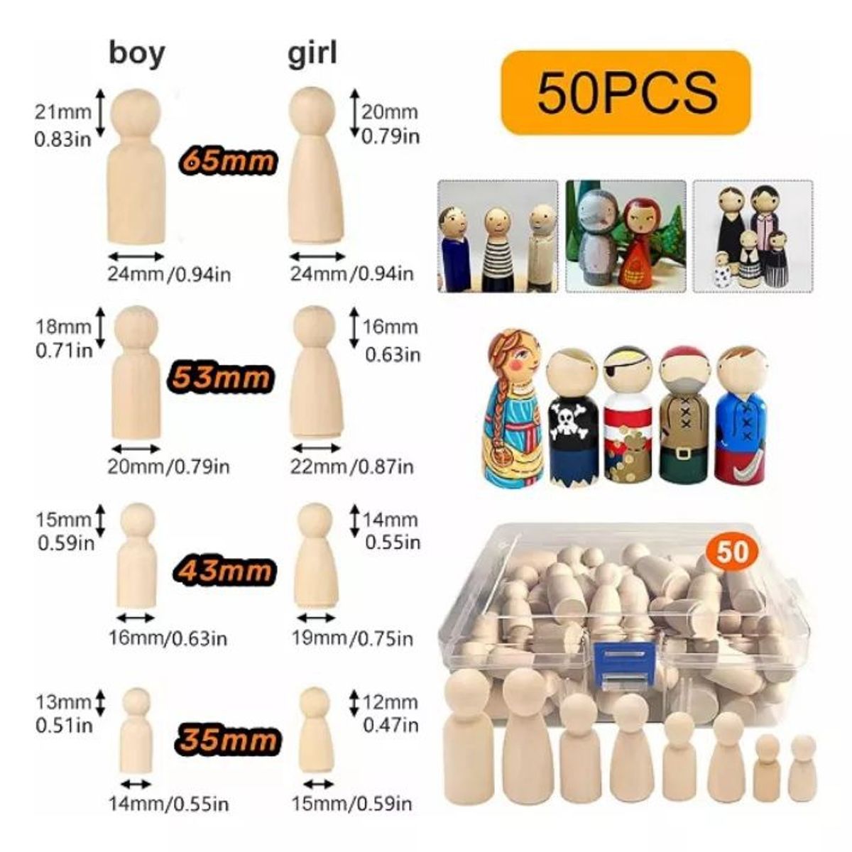 KUANGYE - 50 Piezas / Juego Familiar De Madera Figuras De Cono De