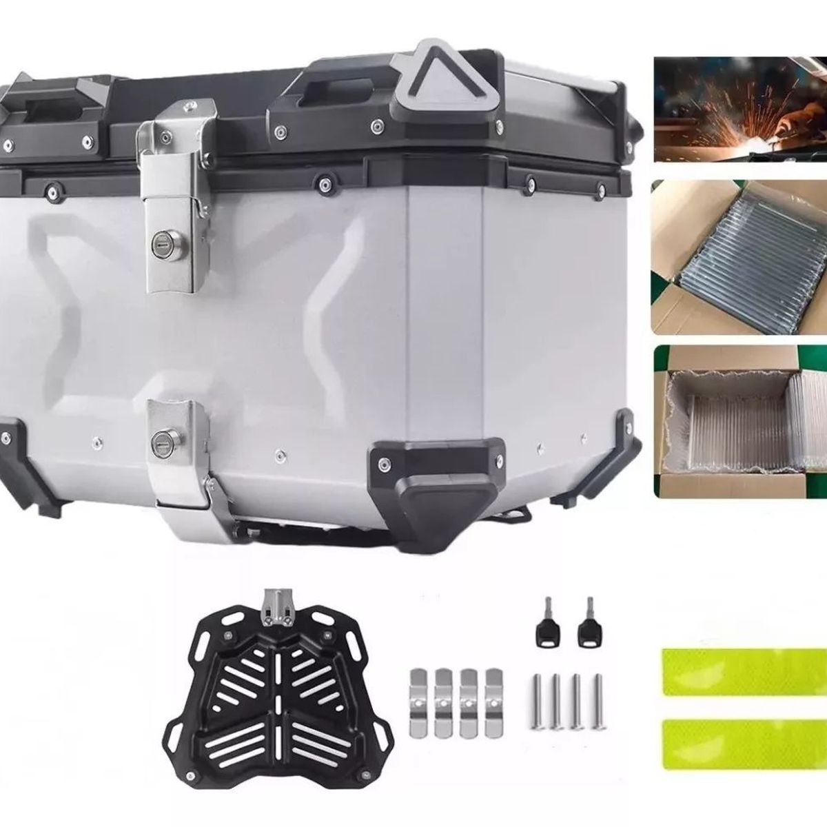 KUANGYE - Maleta Top Case Aluminio Moto 45 L, Silver/black X-series.