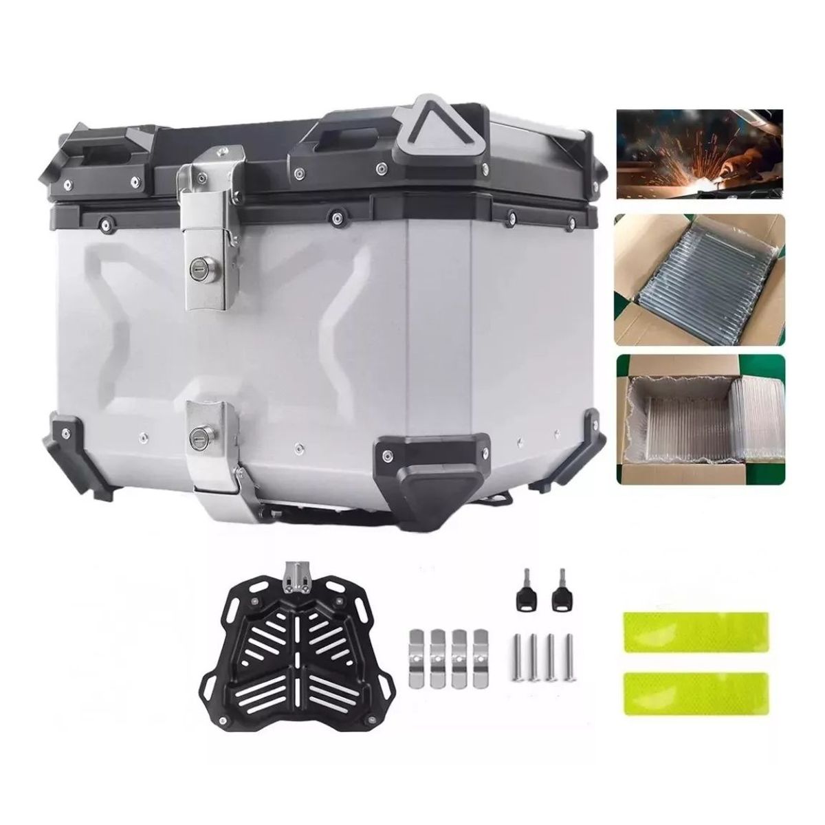 KUANGYE - Maleta Top Case Aluminio Moto 45 L, Silver/black X-series.