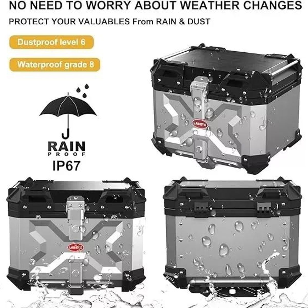 KUANGYE - Maleta Top Case Aluminio Moto 45 L, Silver/black X-series.