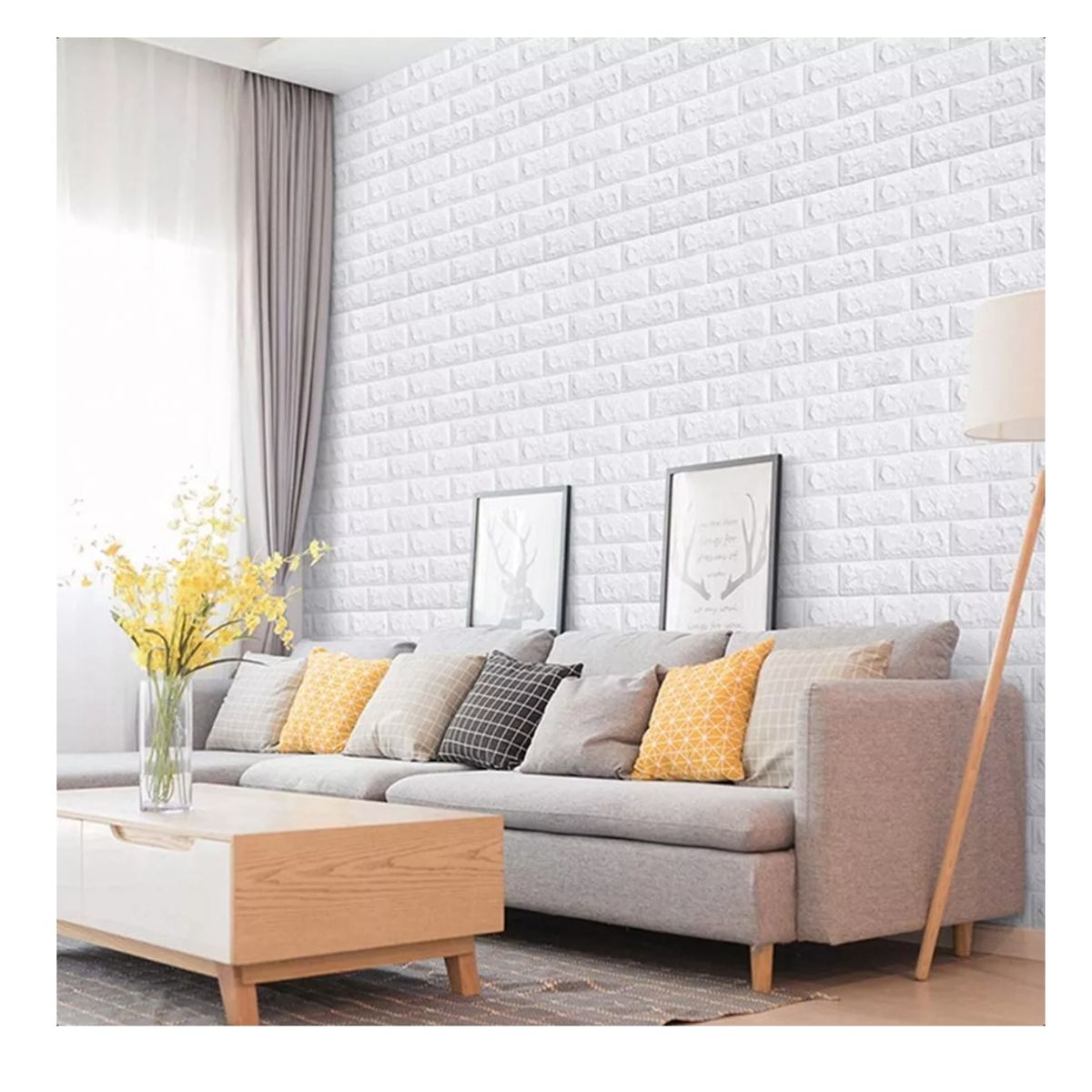 GENERICO - Pack 10 Laminas Papel Mural 3d Ladrillo Pared Blanco 77x70cm