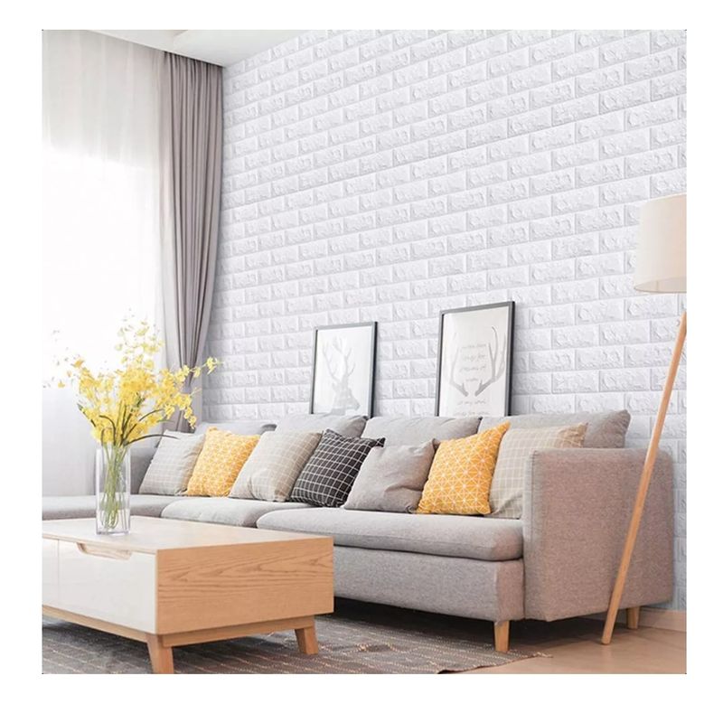 GENERICO - Pack 10 Laminas Papel Mural 3d Ladrillo Pared Blanco 77x70cm
