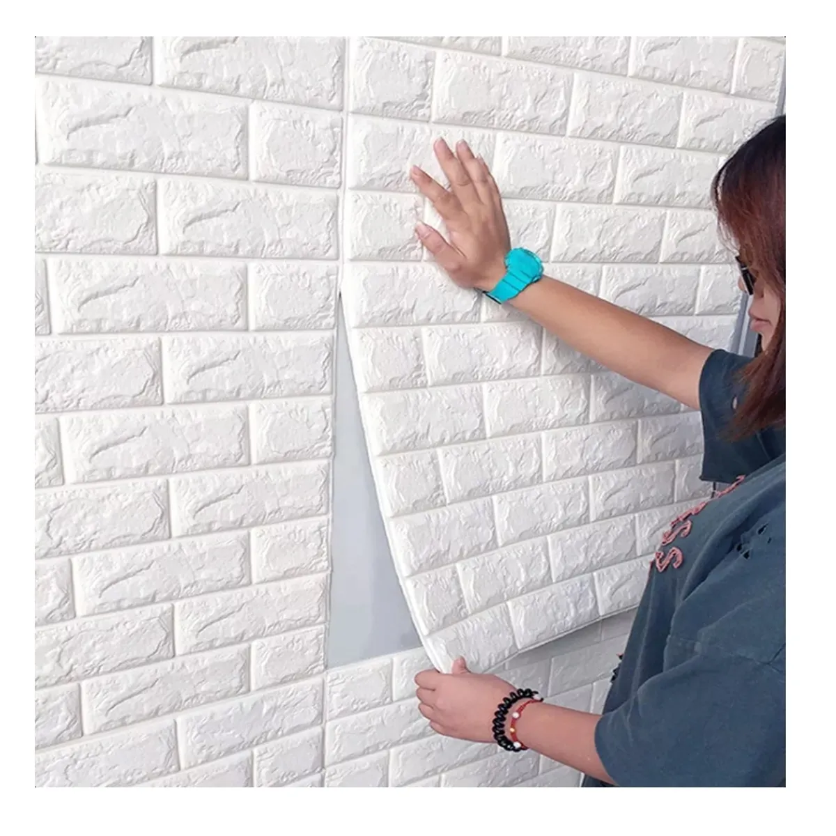 GENERICO - Pack 10 Laminas Papel Mural 3d Ladrillo Pared Blanco 77x70cm
