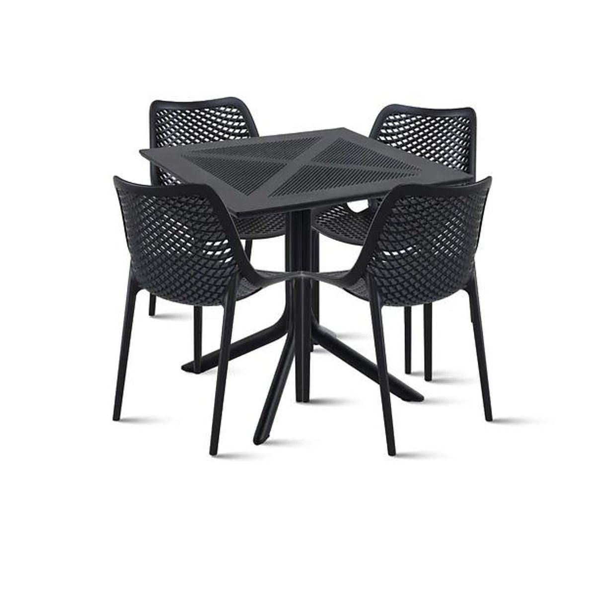 KLIK - Mesa restaurant 80x80 Polipropileno + 4 Sillas Air Berlín - Negra KLIK