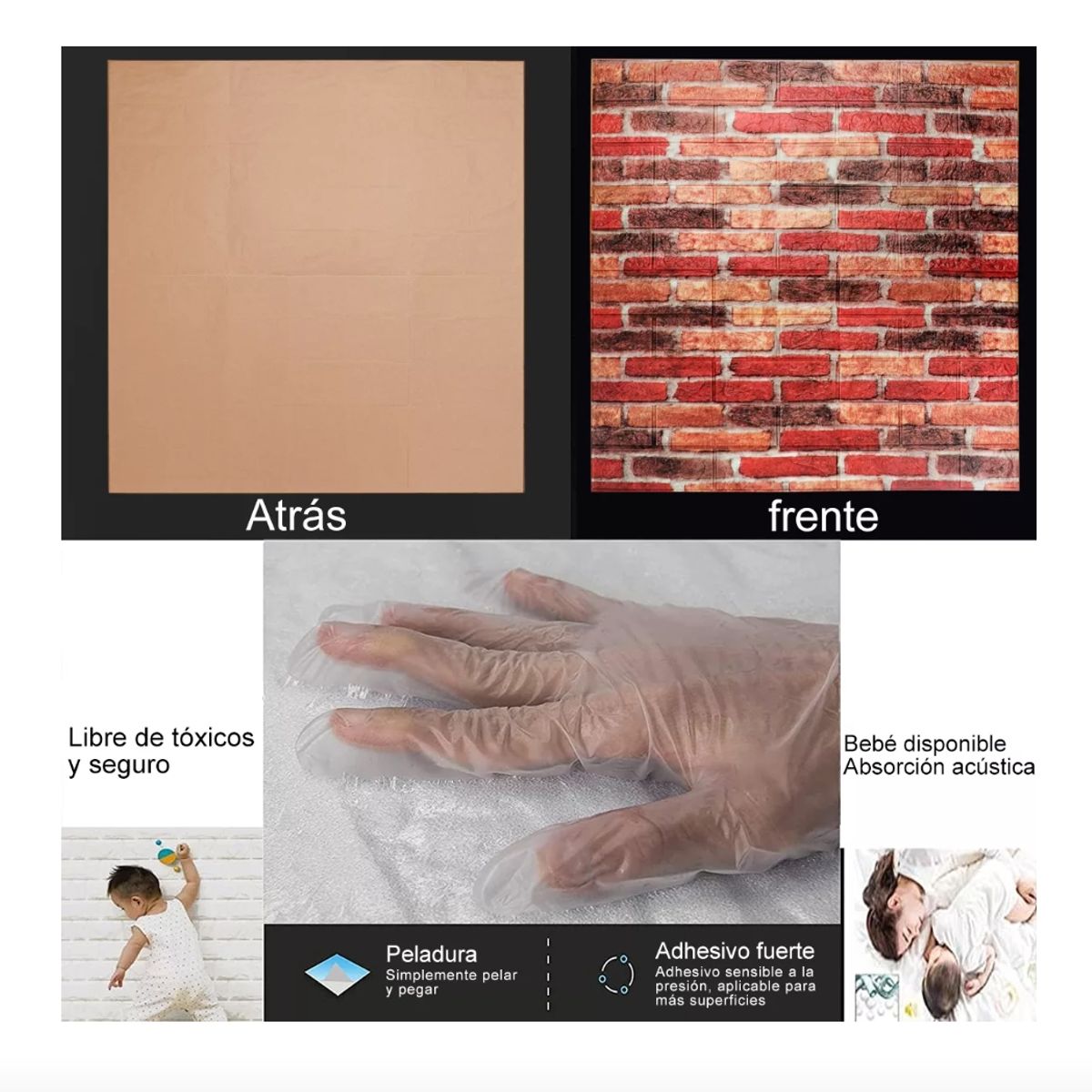 GENERICO - Pack 10 Laminas Papel Mural 3d Ladrillo Pared Blanco 77x70cm