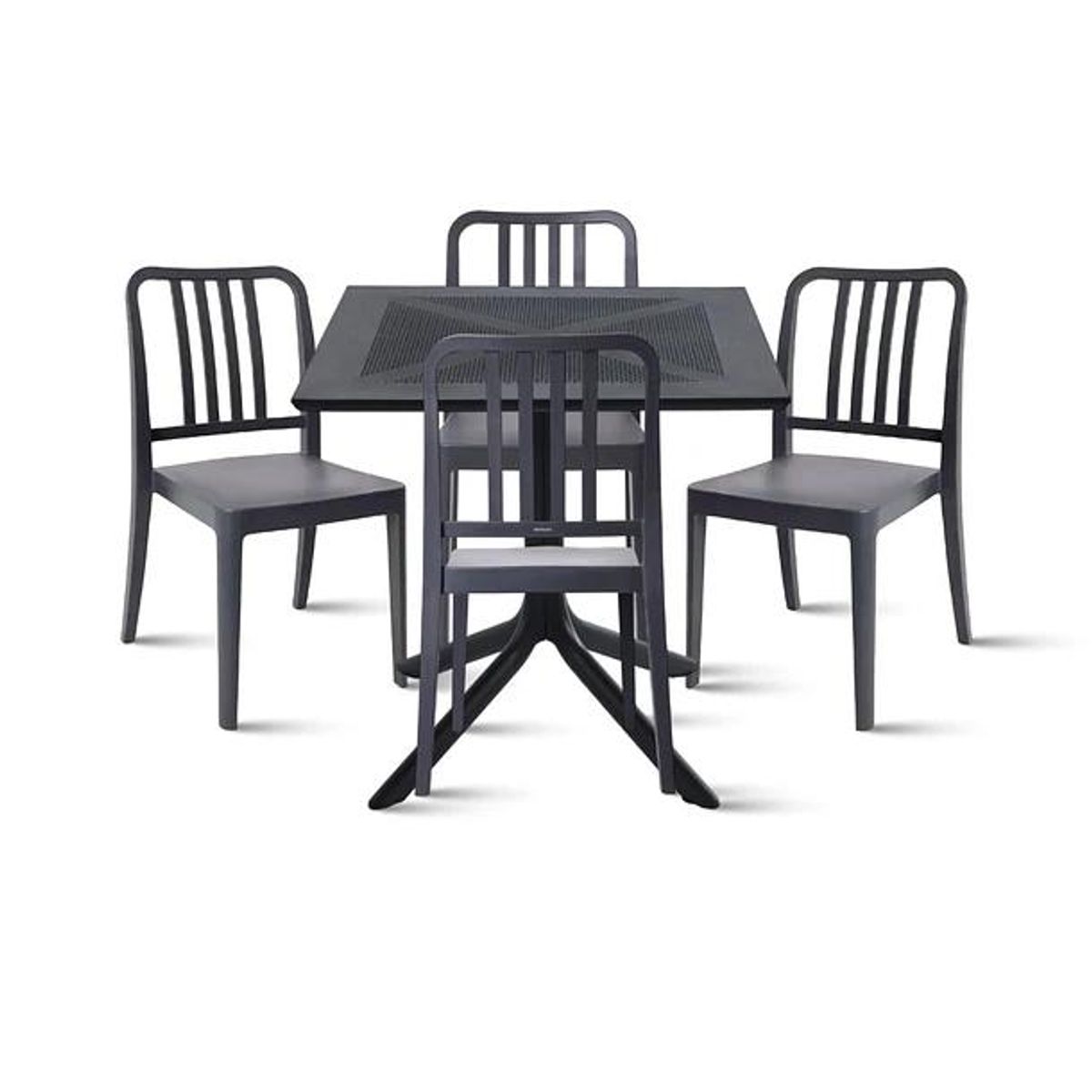 KLIK - Mesa restaurant 80x80 Polipropileno + 4 Sillas Navy - Negra