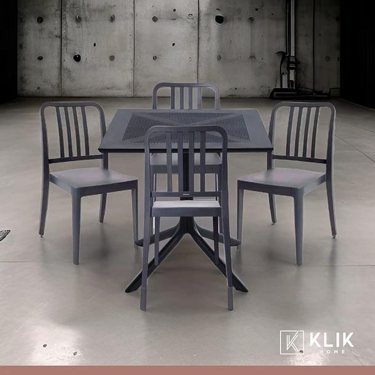 KLIK - Mesa restaurant 80x80 Polipropileno + 4 Sillas Navy - Negra