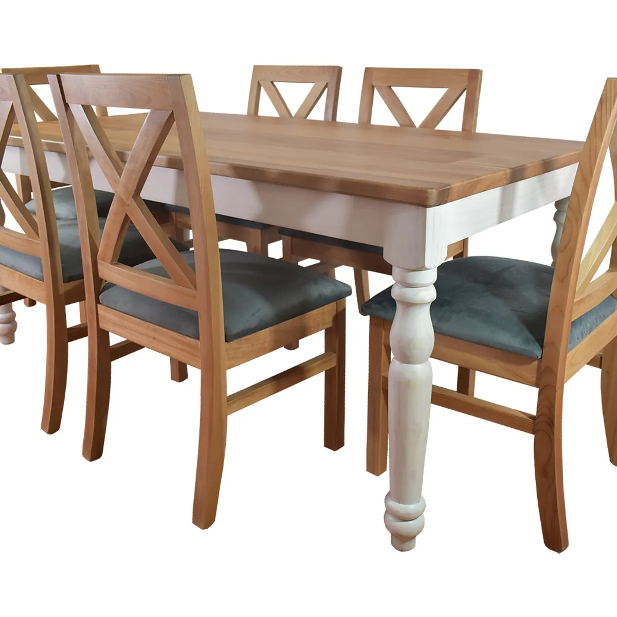 MUEBLES NATIVA - Comedor Ingles 100×180 6 sillas Cruz Gris